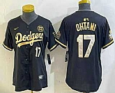 Women's Los Angeles Dodgers #17 Shohei Ohtani Black Gold 2024 World Series 34 Patch Stitched Cool Base Jersey,baseball caps,new era cap wholesale,wholesale hats