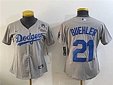 Women's Los Angeles Dodgers #21 Walker Buehler Grey 2024 World Series Cool Base Stitched Jersey(Run Small),baseball caps,new era cap wholesale,wholesale hats