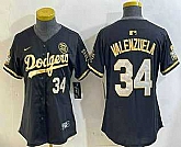 Women's Los Angeles Dodgers #34 Fernando Valenzuela Black Gold 2024 World Series 34 Patch Stitched Cool Base Jersey,baseball caps,new era cap wholesale,wholesale hats