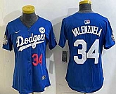 Women's Los Angeles Dodgers #34 Fernando Valenzuela Number Blue 2024 World Series With Fernando 34 Patch Limited Stitched Jersey,baseball caps,new era cap wholesale,wholesale hats