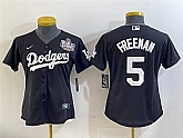 Women's Los Angeles Dodgers #5 Freddie Freeman Black 2024 World Series Cool Base Stitched Jersey(Run Small),baseball caps,new era cap wholesale,wholesale hats