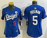 Women's Los Angeles Dodgers #5 Freddie Freeman Number Blue 2024 World Series With Fernando 34 Patch Limited Stitched Jersey,baseball caps,new era cap wholesale,wholesale hats