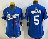 Women's Los Angeles Dodgers #5 Freddie Freeman Number Blue 2024 World Series With Fernando 34 Patch Limited Stitched Jerseys,baseball caps,new era cap wholesale,wholesale hats