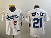 Youth Los Angeles Dodgers #21 Walker Buehler Number White Stitched Cool Base Nike Jersey,baseball caps,new era cap wholesale,wholesale hats