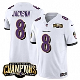 Men & Women & Youth Baltimore Ravens #8 Lamar Jackson White 2023 F.U.S.E. AFC North Champions Vapor Limited Jersey,baseball caps,new era cap wholesale,wholesale hats