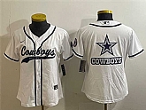 Women's Dallas Cowboys White Team Big Logo With Patch Cool Base Stitched Baseball Jersey(Run Small)