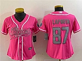 Women's Detroit Lions #87 Sam LaPorta Pink With Patch Cool Base Stitched Baseball Jersey(Run Small)