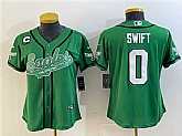 Women's Philadelphia Eagles #0 D'andre Swift Green With 3-Star C Patch Cool Base Stitched Baseball Jersey(Run Small)