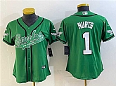 Women's Philadelphia Eagles #1 Jalen Hurts Green Cool Base Stitched Baseball Jersey(Run Small),baseball caps,new era cap wholesale,wholesale hats