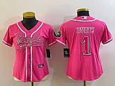 Women's Philadelphia Eagles #1 Jalen Hurts Pink Cool Base Stitched Baseball Jersey(Run Small),baseball caps,new era cap wholesale,wholesale hats