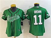 Women's Philadelphia Eagles #11 A. J. Brown Green Cool Base Stitched Baseball Jersey(Run Small),baseball caps,new era cap wholesale,wholesale hats