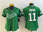 Women's Philadelphia Eagles #11 A. J. Brown Green With 3-Star C Patch Cool Base Stitched Baseball Jersey(Run Small),baseball caps,new era cap wholesale,wholesale hats