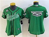Women's Philadelphia Eagles Green Team Big Logo With 3-Star C Patch Cool Base Stitched Baseball Jersey(Run Small),baseball caps,new era cap wholesale,wholesale hats
