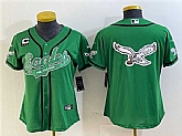 Women's Philadelphia Eagles Green Team Big Logo With 3-Star C Patch Cool Base Stitched Baseball Jerseys
