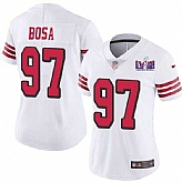 Women's San Francisco 49ers #97 Nick Bosa New White Super Bowl LVIII Patch Vapor Untouchable Limited Stitched Jersey