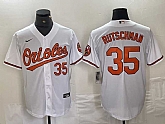 Men's Baltimore Orioles #35 Adley Rutschman Number White Stitched Cool Base Nike Jersey