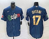Men's Los Angeles Dodgers #17 Shohei Ohtani Mexico Blue Gold Pinstripe Cool Base Stitched Jersey,baseball caps,new era cap wholesale,wholesale hats