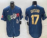 Men's Los Angeles Dodgers #17 Shohei Ohtani Mexico Blue Gold Pinstripe Cool Base Stitched Jerseys,baseball caps,new era cap wholesale,wholesale hats