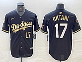 Men's Los Angeles Dodgers #17 Shohei Ohtani Number Black Gold Stitched Cool Base Nike Jersey,baseball caps,new era cap wholesale,wholesale hats