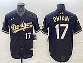 Men's Los Angeles Dodgers #17 Shohei Ohtani Number Black Gold Stitched Cool Base Nike Jerseys,baseball caps,new era cap wholesale,wholesale hats