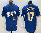 Men's Los Angeles Dodgers #17 Shohei Ohtani Number Blue Gold Stitched Cool Base Nike Jersey,baseball caps,new era cap wholesale,wholesale hats