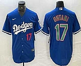 Men's Los Angeles Dodgers #17 Shohei Ohtani Number Blue Green Stitched Cool Base Nike Jersey,baseball caps,new era cap wholesale,wholesale hats