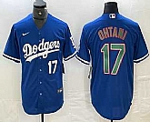 Men's Los Angeles Dodgers #17 Shohei Ohtani Number Blue Green Stitched Cool Base Nike Jerseys,baseball caps,new era cap wholesale,wholesale hats