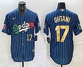 Men's Los Angeles Dodgers #17 Shohei Ohtani Number Mexico Blue Gold Pinstripe Cool Base Stitched Jersey,baseball caps,new era cap wholesale,wholesale hats