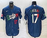 Men's Los Angeles Dodgers #17 Shohei Ohtani Number Mexico Blue Pinstripe Cool Base Stitched Jersey,baseball caps,new era cap wholesale,wholesale hats