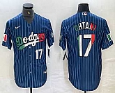 Men's Los Angeles Dodgers #17 Shohei Ohtani Number Mexico Blue Pinstripe Cool Base Stitched Jerseys,baseball caps,new era cap wholesale,wholesale hats