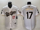 Men's Los Angeles Dodgers #17 Shohei Ohtani Number White Gold Fashion Stitched Cool Base Limited Jerseys,baseball caps,new era cap wholesale,wholesale hats