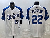 Men's Los Angeles Dodgers #22 Clayton Kershaw Number White Blue Fashion Stitched Cool Base Limited Jerseys,baseball caps,new era cap wholesale,wholesale hats