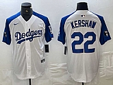 Men's Los Angeles Dodgers #22 Clayton Kershaw White Blue Fashion Stitched Cool Base Limited Jersey,baseball caps,new era cap wholesale,wholesale hats