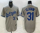 Men's Los Angeles Dodgers #31 Tyler Glasnow Gray Alternate Player Number Team Logo Cool Base Jersey,baseball caps,new era cap wholesale,wholesale hats