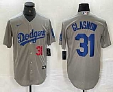 Men's Los Angeles Dodgers #31 Tyler Glasnow Number Grey Stitched Cool Base Nike Jersey,baseball caps,new era cap wholesale,wholesale hats