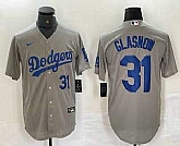 Men's Los Angeles Dodgers #31 Tyler Glasnow Number Grey Stitched Cool Base Nike Jerseys,baseball caps,new era cap wholesale,wholesale hats