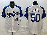 Men's Los Angeles Dodgers #50 Mookie Betts Number White Blue Fashion Stitched Cool Base Limited Jersey,baseball caps,new era cap wholesale,wholesale hats