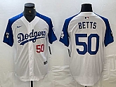 Men's Los Angeles Dodgers #50 Mookie Betts Number White Blue Fashion Stitched Cool Base Limited Jerseys,baseball caps,new era cap wholesale,wholesale hats