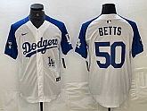 Men's Los Angeles Dodgers #50 Mookie Betts White Blue Fashion Stitched Cool Base Limited Jersey,baseball caps,new era cap wholesale,wholesale hats