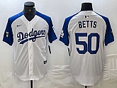 Men's Los Angeles Dodgers #50 Mookie Betts White Blue Fashion Stitched Cool Base Limited Jerseys,baseball caps,new era cap wholesale,wholesale hats