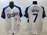 Men's Los Angeles Dodgers #7 Julio Urias Number White Blue Fashion Stitched Cool Base Limited Jersey,baseball caps,new era cap wholesale,wholesale hats