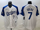 Men's Los Angeles Dodgers #7 Julio Urias Number White Blue Fashion Stitched Cool Base Limited Jerseys,baseball caps,new era cap wholesale,wholesale hats