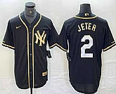 Men's New York Yankees #2 Derek Jeter Black Gold Cool Base Stitched Baseball Jersey,baseball caps,new era cap wholesale,wholesale hats