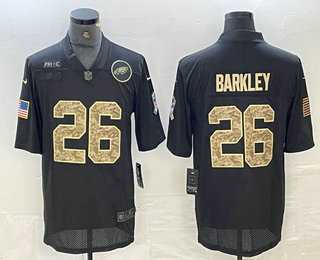 Men's Philadelphia Eagles #26 Saquon Barkley Black Camo 2020 Salute To Service Stitched NFL Nike Limited Jersey Dzhi