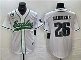 Men's Philadelphia Eagles #26 Saquon Barkley White With 3-star C Patch Cool Base Baseball Stitched Jersey