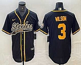 Men's Pittsburgh Steelers #3 Russell Wilson Black With Patch Cool Base Stitched Baseball Jersey,baseball caps,new era cap wholesale,wholesale hats
