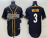 Men's Pittsburgh Steelers #3 Russell Wilson Black With Patch Cool Base Stitched Baseball Jerseys,baseball caps,new era cap wholesale,wholesale hats