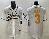 Men's Pittsburgh Steelers #3 Russell Wilson White With Patch Cool Base Stitched Baseball Jersey,baseball caps,new era cap wholesale,wholesale hats