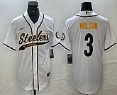 Men's Pittsburgh Steelers #3 Russell Wilson White With Patch Cool Base Stitched Baseball Jerseys,baseball caps,new era cap wholesale,wholesale hats