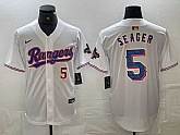 Men's Texas Rangers #5 Corey Seager Number White 2023 World Series Champions Cool Base Jersey,baseball caps,new era cap wholesale,wholesale hats